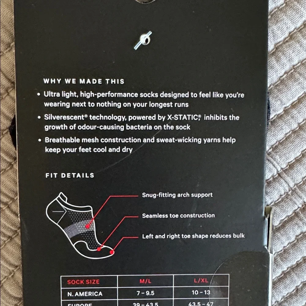 Lululemon Men’s Surge Sock *Silver Size Black M/L NWT
